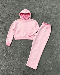Pink Hooded Fleece Sweatshirt Set Leopard Print <b>Linings</b> Casual Autumn Wear Men's Long Sleeve Pullover <b>Pants</b> Outfit - Product Image 1