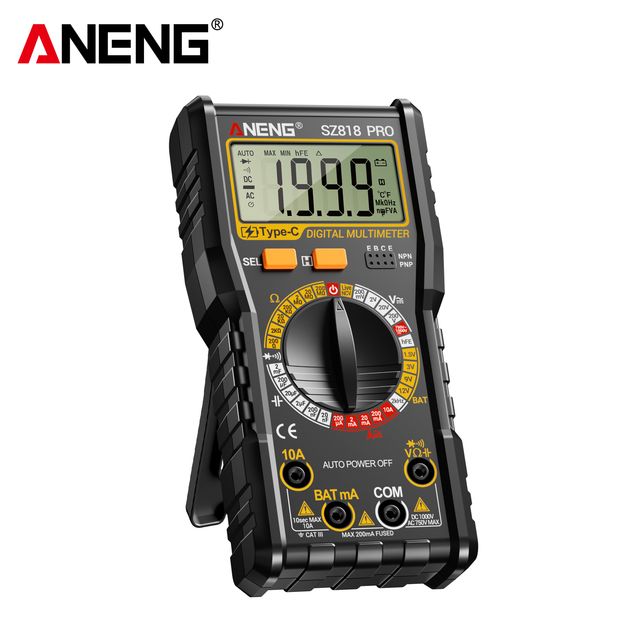 ANENG SZ818 PRO Digital Rechargeable Multimeter Live/Neutral Wire NCV Detect Multitester with Transistor HFE Tools