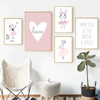 Tableau mural décoratif en toile pour chambre de bébé fille, motif lapin rose, idéal pour chambre d'enfant, thème danse et ballet