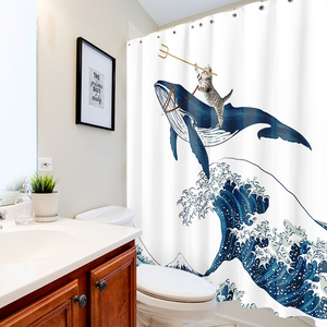 Ensemble de rideau de douche personnalisé en polyester sublimation plus chat <span class=keywords><strong>baleine</strong></span> mer 12 crochets rideaux de douche de salle de bain vierges - Product Image 5