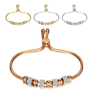 Adjustable 6Mm Diamond <b>Bead</b> Stainless Steel <b>Bracelet</b> For Women Everyday Wear Rose <b>Gold</b> Silver <b>Gold</b> Color Geometric Ball Design - Product Image 1