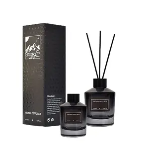 Grosir Label pribadi kustom minyak esensial isi ulang botol kaca penyegar udara Reed Diffuser parfum Set dengan kotak kemasan