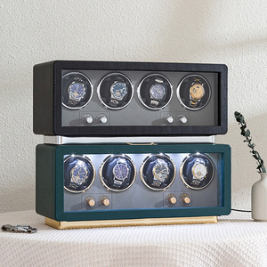 Luxury 4-Slots Mechanical <strong>Watch</strong> <strong>Winder</strong> with Mute Self-Pendulum Motor LED Lighting <strong>Watch</strong> <strong>Box</strong> for Household Use Two Control Knobs - Product Image 1