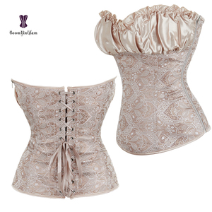 Corsetto in raso corsetto in broccato damascato con cerniera a cerniera Bustier da donna matura a forma di adulto indossa corsetti Top con etichetta privata - Product Image 5