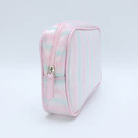 Pochette de maquillage élégante à rayures pastel en TPU, sac de voyage portable, trousse de toilette durable avec fermeture éclair, étanche, organiseur de toilette pour femmes