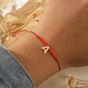 Fait à la main bohème tissé nouvel an rouge bonne chance Bracelet 26 lettres cuivre perle plaqué or laiton matériel Couples <span class=keywords><strong>idée</strong></span> cadeau - Product Image 2