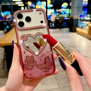 Funda de Silicona con Brillantina de Diamantes y Espejo para iPhone 17 16 15 14 13 12 Pro Max, Carcasa Trasera de TPU con Diseño de Mariposa a Prueba de Golpes - Product Image 5