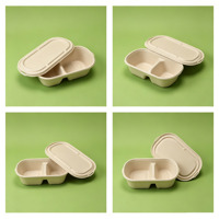 Boîte alimentaire à 2 compartiments en bagasse, sans PFAS, compostable, en pulpe de canne à sucre, jetable, pour restaurant