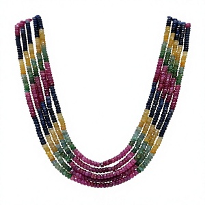 Eminent Jewel Natural Multi Sapphire Rondelle Faceted 4mm Beaded 5-Layered <b>Necklace</b> with <b>Ruby</b> Emerald Sapphire Beads - Product Image 1