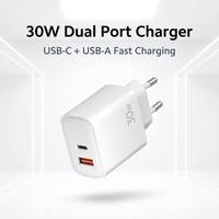 Cargador USB C de 30W con Doble Puerto, Adaptador de Pared para Laptop y Tablet, PD 30W Tipo C QC3.0, Bloque de Carga Rápida con Enchufe Estadounidense para iPhone, Samsung, iPad