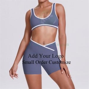 Ensemble de sport et yoga avec soutien-gorge à bretelles larges et couleurs contrastées, et short taille haute <span class=keywords><strong>croisé</strong></span> - Product Image 1