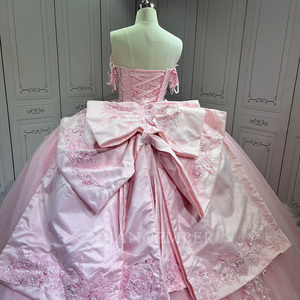 Lsmu185 <b>Sweet</b> Pink Princess Quinceanera Dresses Sweetheart Neck Bow Crystals Beaded Luxury 16Th <b>Birthday</b> Party Prom Ruffles Ball - Product Image 2
