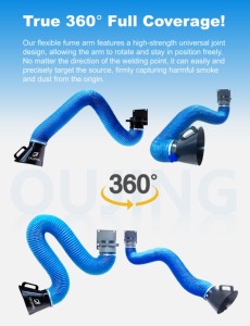 Bras d'évacuation de fumée flexible soudé de 4 m de long, capable de pivoter à 360° °   Rotation et vol stationnaire libres, avec régulateur de volume d'air - Product Image 2
