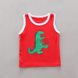 Conjunto de Verano para Niños, Diseño Deportivo con Dinosaurios, 100% Algodón, Estampado de Dibujos Animados, Sin Mangas, Ropa Coreana de Alta Calidad, Hecho en China - Product Image 3