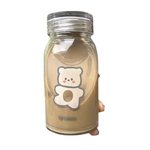 <b>Cute</b> Cartoon <b>Bear</b> Glass Cup High Borosilicate Heat Resistant Screw On Lid Student Korean Style Drinkware - Product Image 4