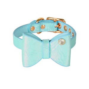 Minerva OEM/ODM cuero brillo Color pajarita brillante Piedra del Rin perro pequeño Multi ajustable mascota perro <span class=keywords><strong>Collar</strong></span> Correa arnés conjunto - Product Image 6