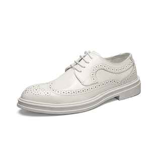 Lace up Business <strong>White</strong> <strong>Black</strong> Color <strong>Brogue</strong> s Size 38-46 Microfiber Leather Dress s for Men - Product Image 1