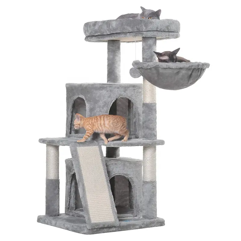 Bunnyhi MPJ004 Pet Toys Modern Scratching Post Cats Villa Toys Luxury Cat Tree With Activity Dangling Ball And Scratching Board