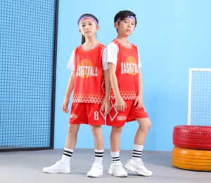 Uniforme de basket-ball d'été sec pour enfants ensemble T-Shirt Shorts 2 pièces maillot de basket-ball uniforme d'entraînement de course pour enfants - Product Image 3