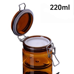 Pot en verre ambré de haute qualité de 220 ml pour sel de <span class=keywords><strong>bain</strong></span>, contenant cosmétique personnalisé avec couvercle pour crème visage et couvercle à clipser - Product Image 1