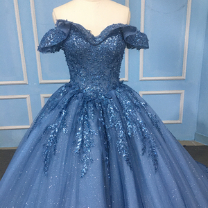 Vestido de Noche Elegante Azul Brillante con Hombros Descubiertos, Vestido de Novia de Gala, Jancember 9789-1 - Product Image 3
