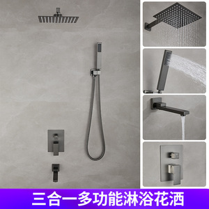 Ensemble de douche encastré avec pommeau de pluie en acier inoxydable de 10 pouces, douchette à main, montage mural, robinet thermostatique à double commande - Product Image 4