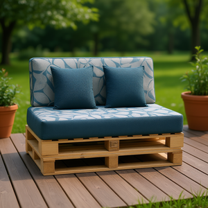 Set di 4 Cuscini Durevoli in Tessuto per Pallet da Esterno 120x80 + 120x50 cm, Spessore 12 cm, con Rivestimento Rimovibile per Divano da Giardino - Product Image 2