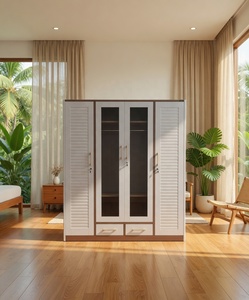 Armario Moderno con Puertas Batientes Blancas, Puertas con Rejillas y Espejo |   Muebles de Dormitorio - Product Image 3