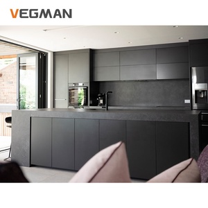 خزائن مطبخ فاخرة سوداء غير لامع باب رفع ذكي كامل خزائن مخصصة للمنزل مع جزيرة مطبخ - Product Image 2