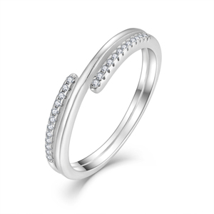 Anillo de Eternidad Redondo de Plata de Ley 925 con Circonitas Cúbicas, Bañado en Rodio, Diseño de Doble Banda Trenzada, Anillo de Aniversario de Bodas, Venta al por Mayor - Product Image 1