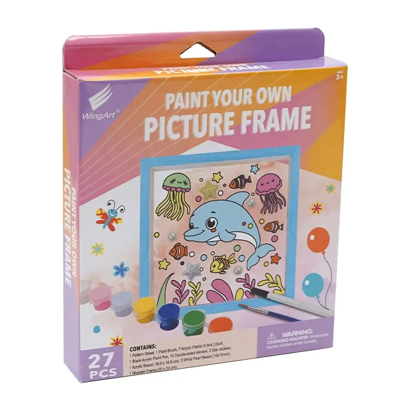 7 видов цветов Набор для рисования, акриловая краска, деревянная рамка для детей, украшение для детской акриловой океанской рамы