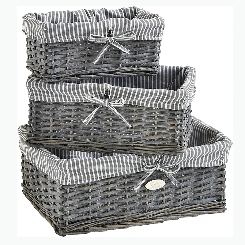 Cesta de salgueiro de tecido hamper, cesta com revestimento, cubo para organizador de armazenamento, armário de brinquedo