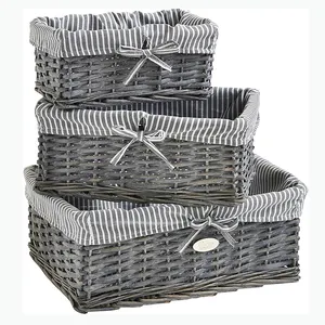 Hamper Woven Willow Basket With Lining Bins Cube For Storage Organizer Toy Closet