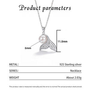 Collier pendentif queue de sirène en argent sterling S925 avec perle d'eau douce et zirconiums, collier de perles à thème marin tendance pour femmes - Product Image 6