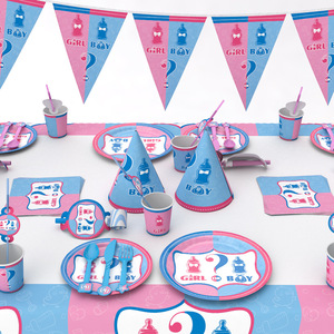 Articles de fête pour révélation du sexe du bébé, ensemble de vaisselle jetable 60-80 pièces pour fête prénatale ou anniversaire - Product Image 2