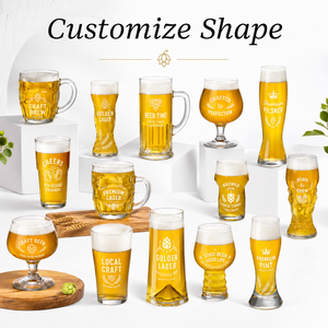 Customizable Glass Beer <b>Cups</b> <b>Set</b> With Personalized Text Or Logo Clear Pint Pilsner Goblet Craft Beer Glassware - Product Image 4
