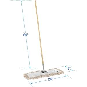 Boardwalk BWKM245C Natural Cotton Dry <b>Mopping</b> Kit 24 In. X 5 In. Cotton <b>Head</b> 60 In. Wood Handle with Plastic Basket for Home Use - Product Image 2