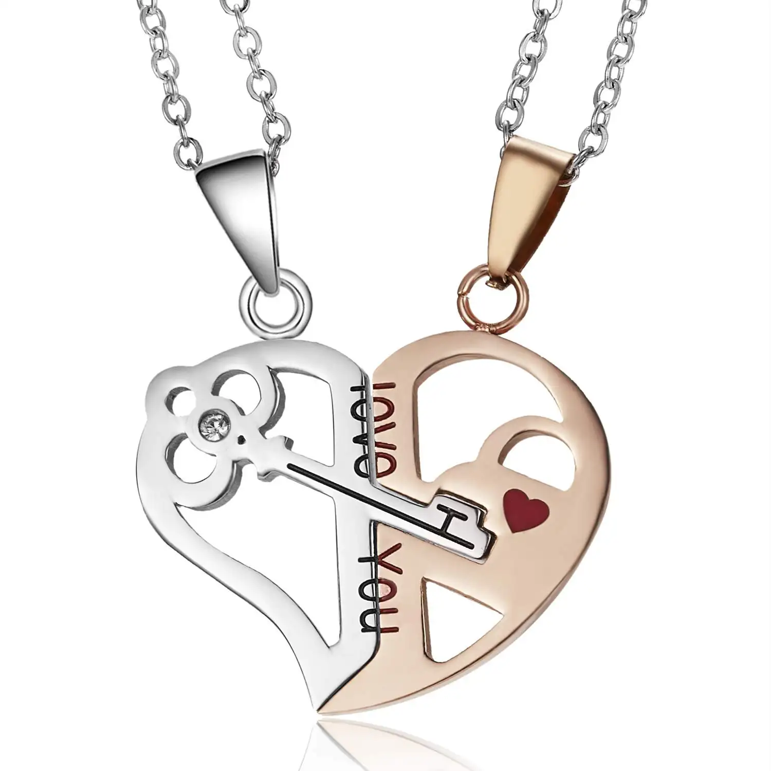 Valentines Day Gift 2023 Fashion Heartbreak Key Love Heart-shaped Pendant Stainless Steel Rose Gold Couple I Miss You
