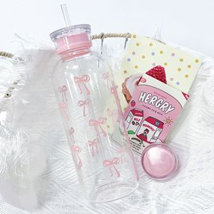 Lelyi nel cuore della ragazza carina tazza di vetro con fiocco dipinta a mano piccola tazza di paglia fresca creativa di alto valore - Product Image 2