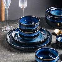 Top Vente Nordique De Luxe Bleu 8 pouces En Céramique Restaurant Bols Vaisselle Porcelaine Dîner Plat Ensemble Ovale Assiettes Vaisselle
