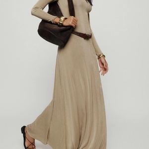 Robe longue élégante en maille à manches longues, coupe ajustée, unie, modeste, pour femme, légère et confortable – Meilleure vente - Product Image 6