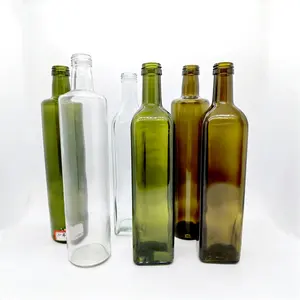 In stock Stocked Round Square Green Sauce Spice Olive Oil Glass Bottle 250ML 500ML 750ML Bouteille Vide Pour Huile D Olive