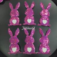 Vente en gros de patchs Lapin à paillettes de Pâques Mignon Chenille Lapin Rose Patchs à paillettes réversibles pour Chapeau Vêtements