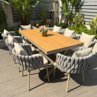 Ensemble table et chaises d'extérieur en alliage d'aluminium empilables, durables, écologiques et créatifs de style nordique pour cour, jardin, terrasse