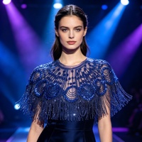 Ensemble de châles brodés de paillettes et de pompons, style vintage, de luxe, écologique, pour robes de mariée, avec décolleté avant et arrière