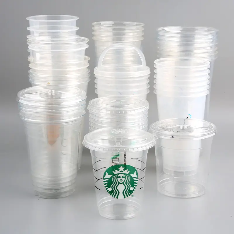 custom logo printed disposable drink bubble tea juice wholesale 8 12 16 32 oz transparent clear pet plastic cup with lid