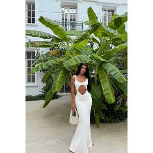 Vestido de Noche Blanco con Detalle de Ventana y Cintura Imperio, Talla XL, Estampado - Product Image 2