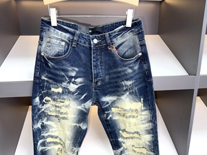 Jeans Vintage da Uomo Sbiancati e Lavati, Strappati con Effetto Consumato, Pantaloni in Denim con Fori e Bordi Sfilacciati, Streetwear Tie Dye Sfumato, Pantaloni in Denim di Design - Product Image 5