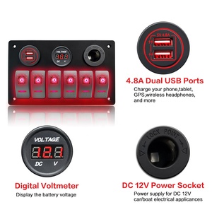 Amomd 6 Gang Waterproof LED <strong>Rocker</strong> Switches Car Boat Power Socket On-Off Function 12V 20A Max Current Switch <strong>Panel</strong> - Product Image 3