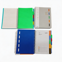 Carnet à spirale avec index coloré, format A5, couverture rigide en PP, 100 feuilles de papier ligné, carnet à 4 onglets